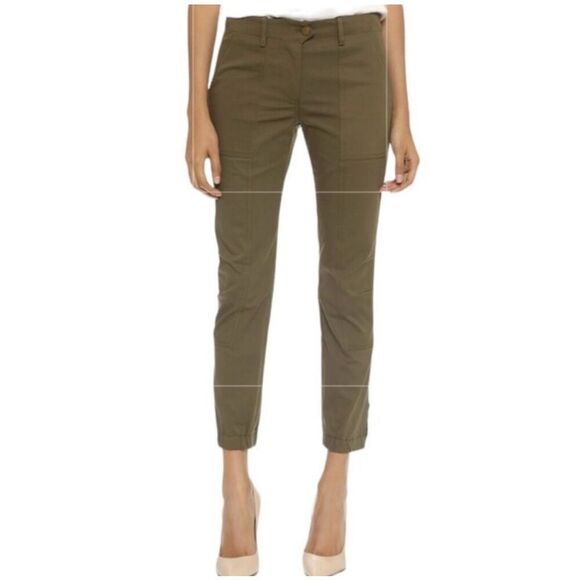 Veronica Beard Field Cargo Pants Army Green Elastic Jogger Hem Side Snaps Size 6 - Picture 1 of 8